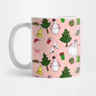 Holiday Doodles on Pale Pink Background Mug